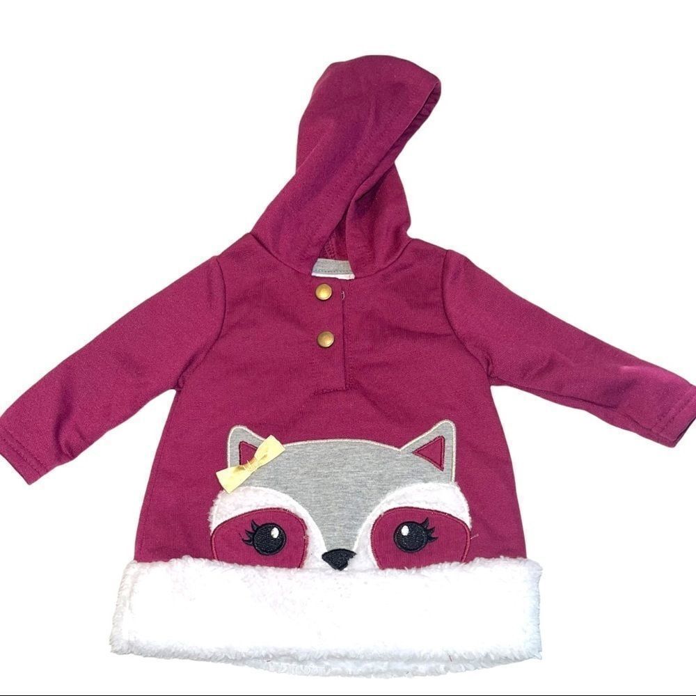 NWT Nannette Kids Burgundy‎ Raccoon Hoodie 3-6 months